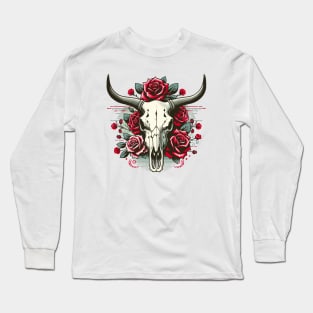 Bull skull with rose flowers Long Sleeve T-Shirt